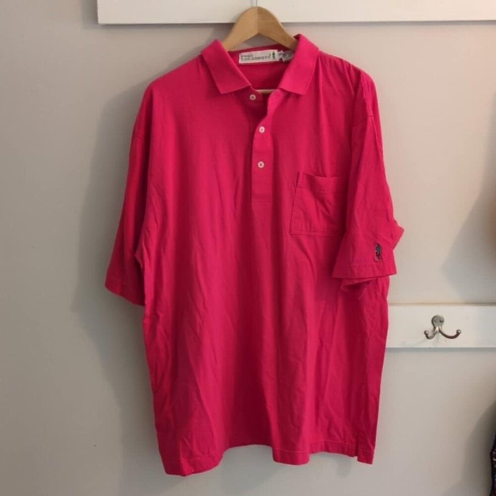 Pro Celeb Mens Golf Shirt XXL Bright Pink Preppy Logo Athletic Tennis Summr Polo